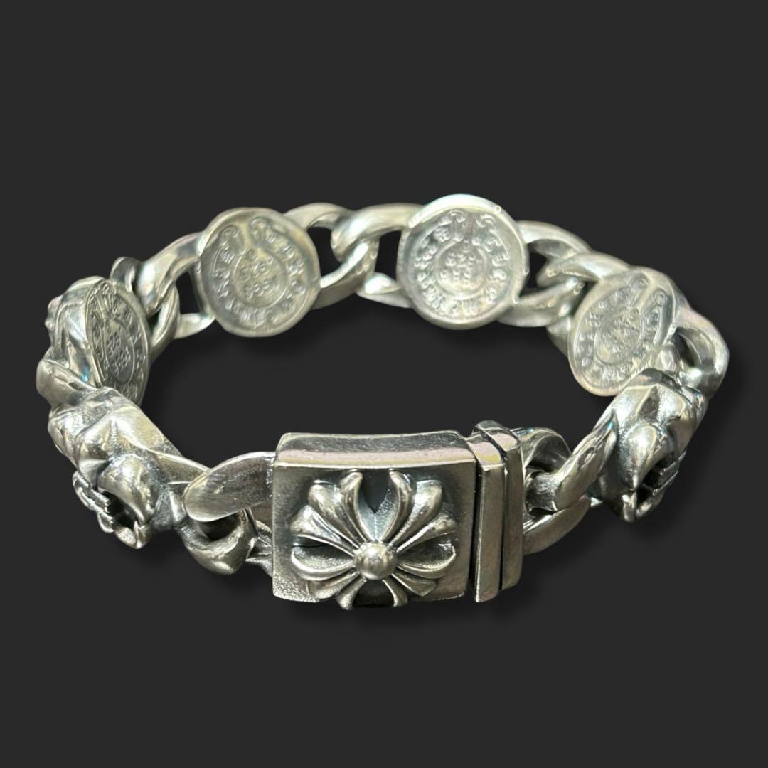 シルバー925 クロストライバルハートフレア ヴィンテージ チェーンブレスレット