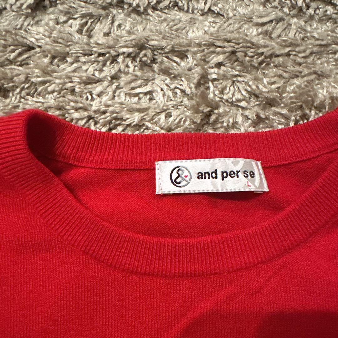 【新品相当】and per se アンパスィ 刺繍 レッドセーター