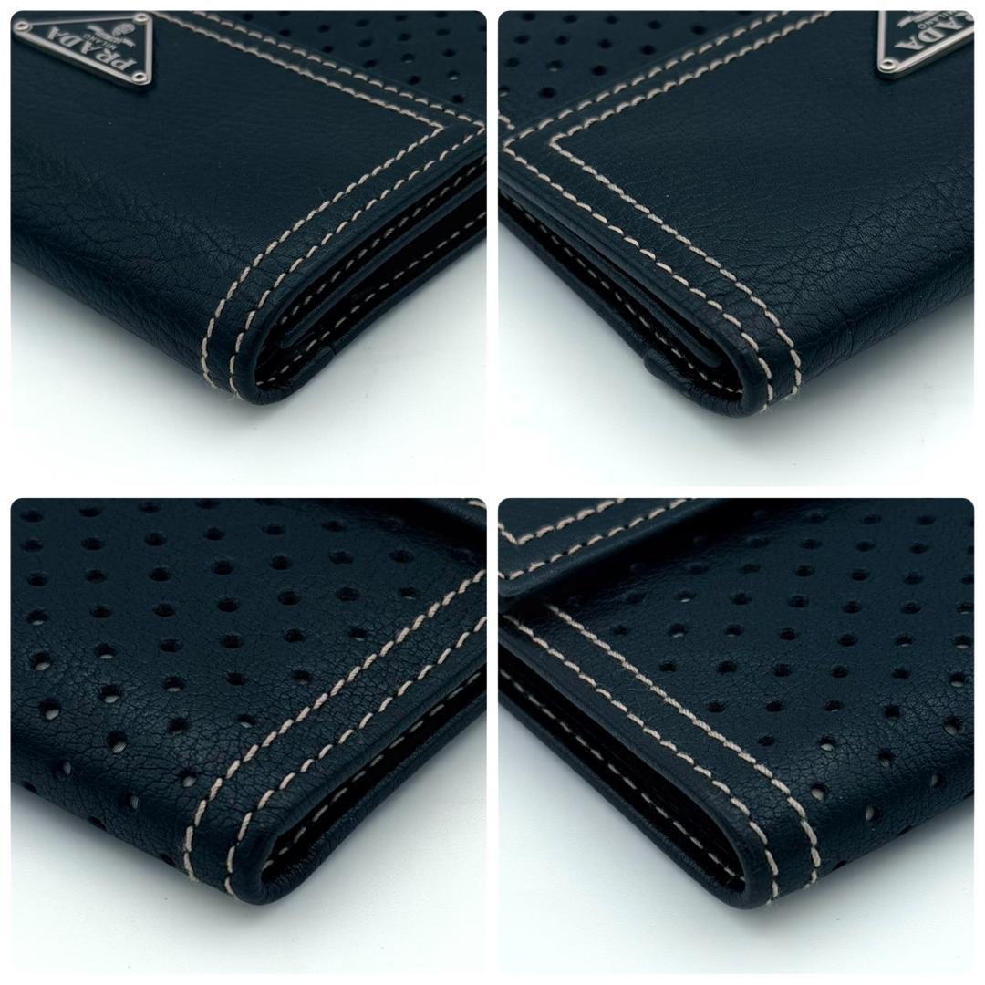 PRADA プラダ サフィアーノ パンチング 三角ロゴ 三つ折り財布 ブラック