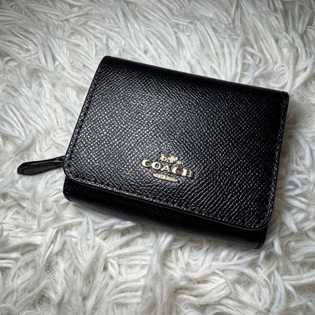 ☆【新品・未使用】COACH 三つ折り財布 ブラック クロスグレイン レザー☆