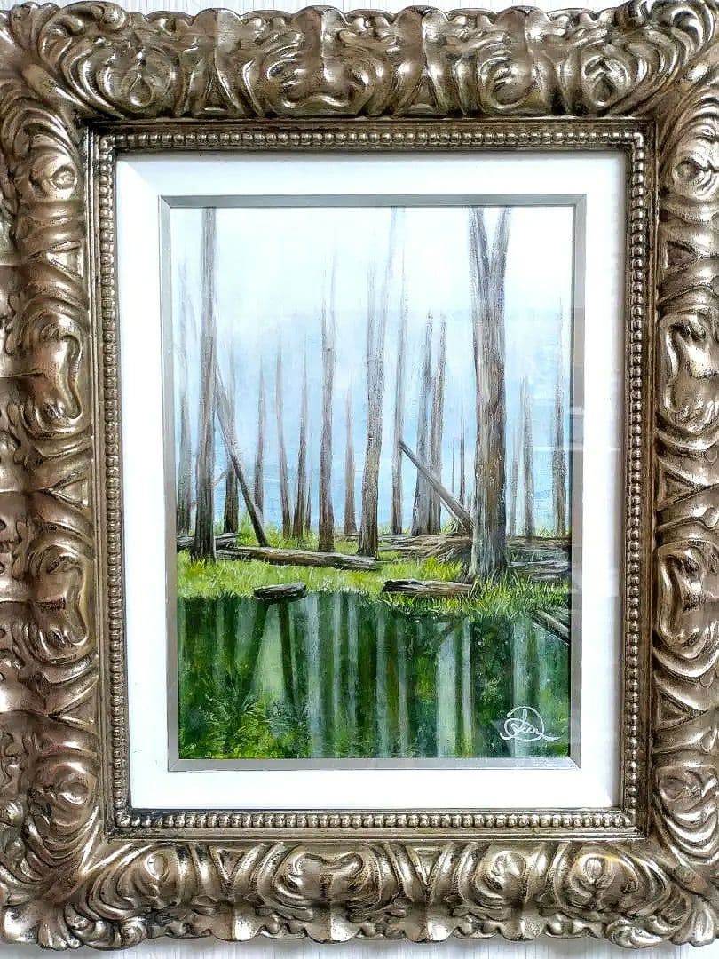 油絵◆幻想的な風景画【白の静寂】1点物の原画/作者サイン入り◆F4号サイズ