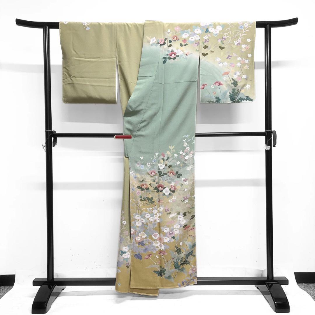未着用　訪問着　花模様　椿　桜　菊　撫子　グラデーション　着物　064a d