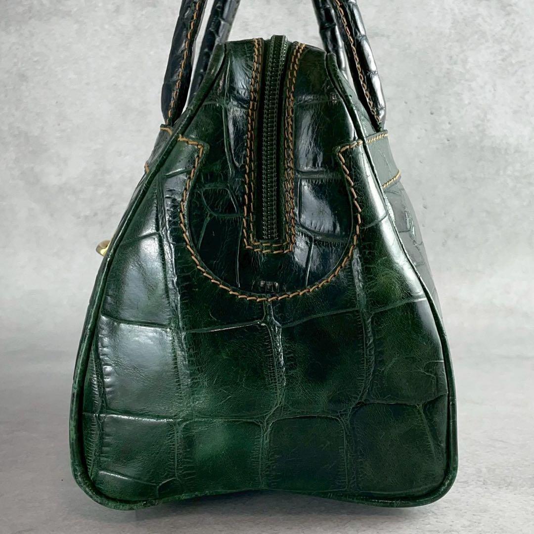 BALLY バリー ミニボストンバッグ クロコ型押し レザー グリーン