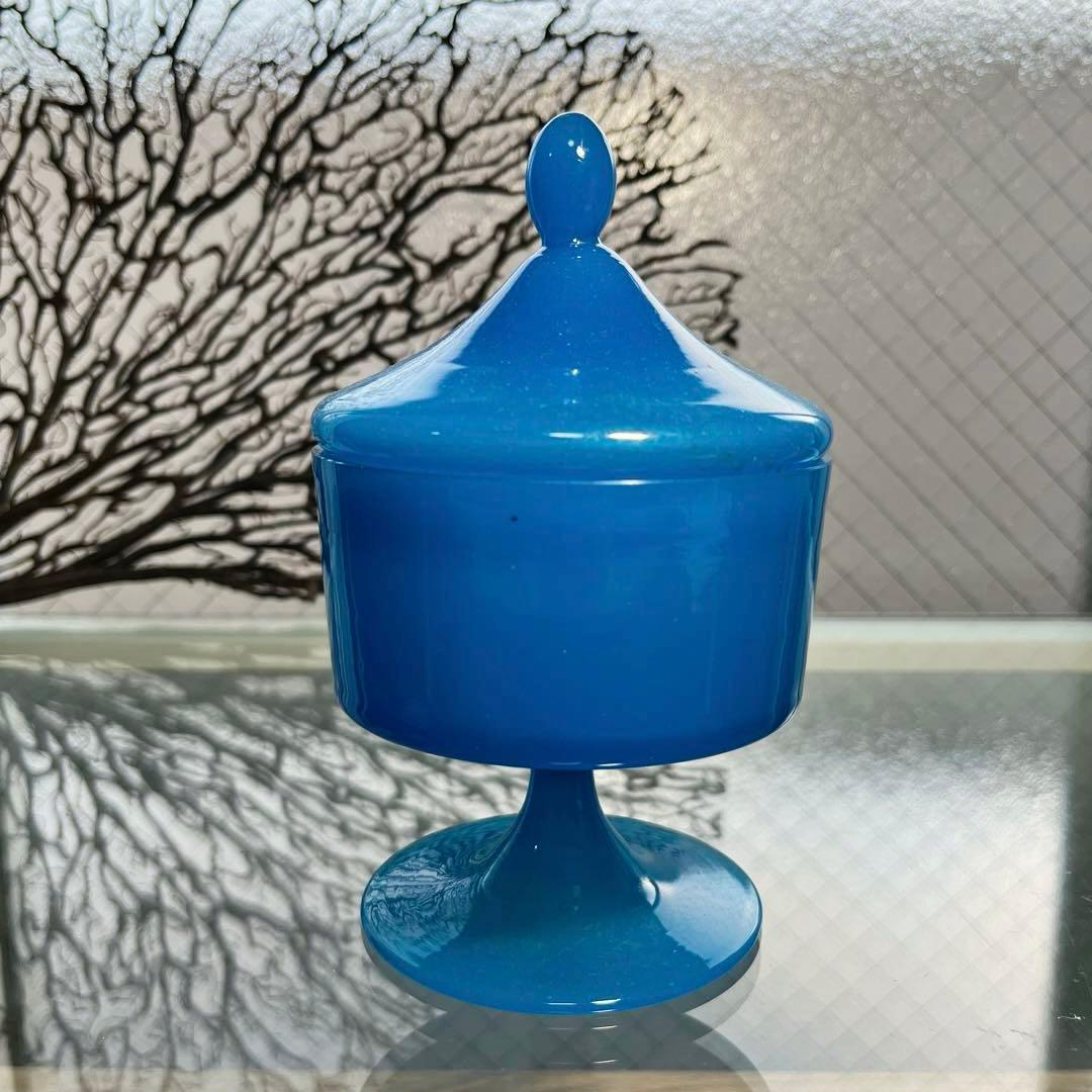 骨董　時代　練りガラス　テント型脚付　グラス型　飴屋瓶　ボンボン入れ　菓子器