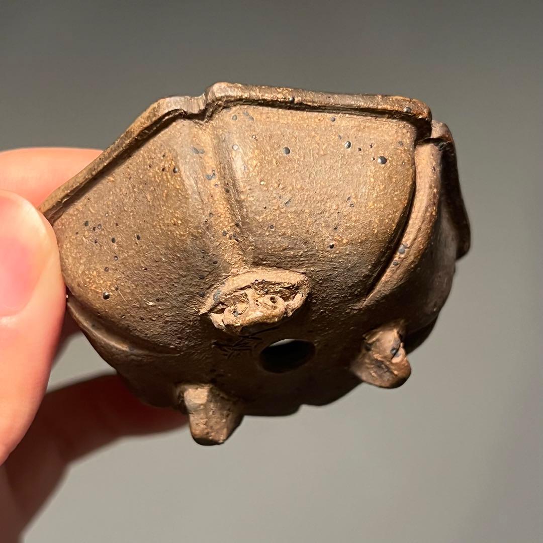 798.夢陶 紫泥雲足輸花 豆鉢 盆栽鉢 植木鉢 6.7*6.3*2.6cm