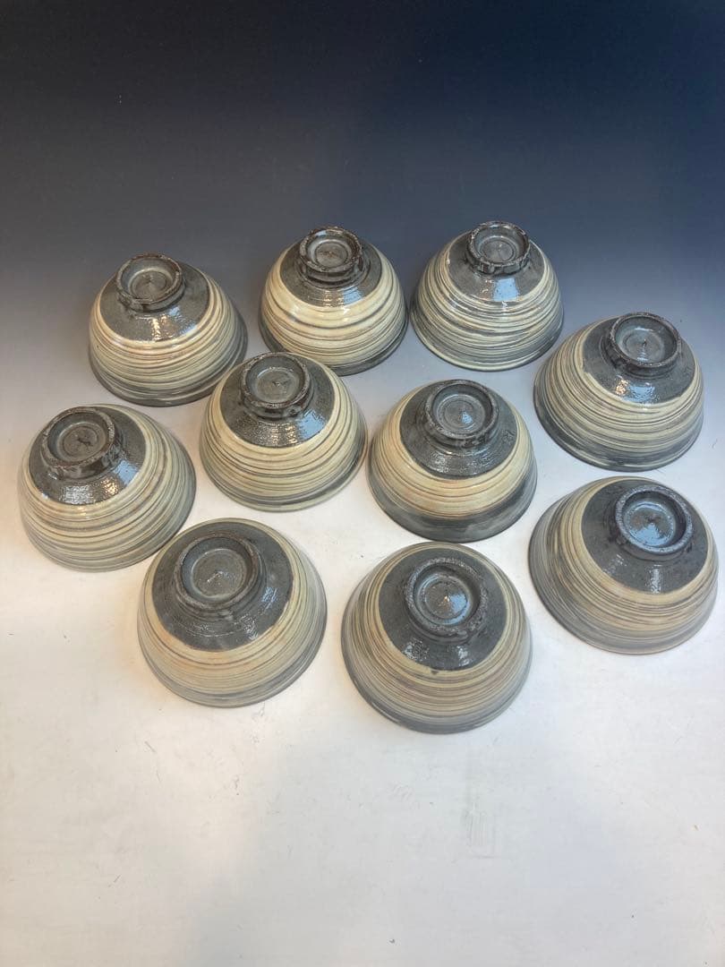 菰山窯 宮田豊 作 三島数茶碗10客 共箱 茶道具