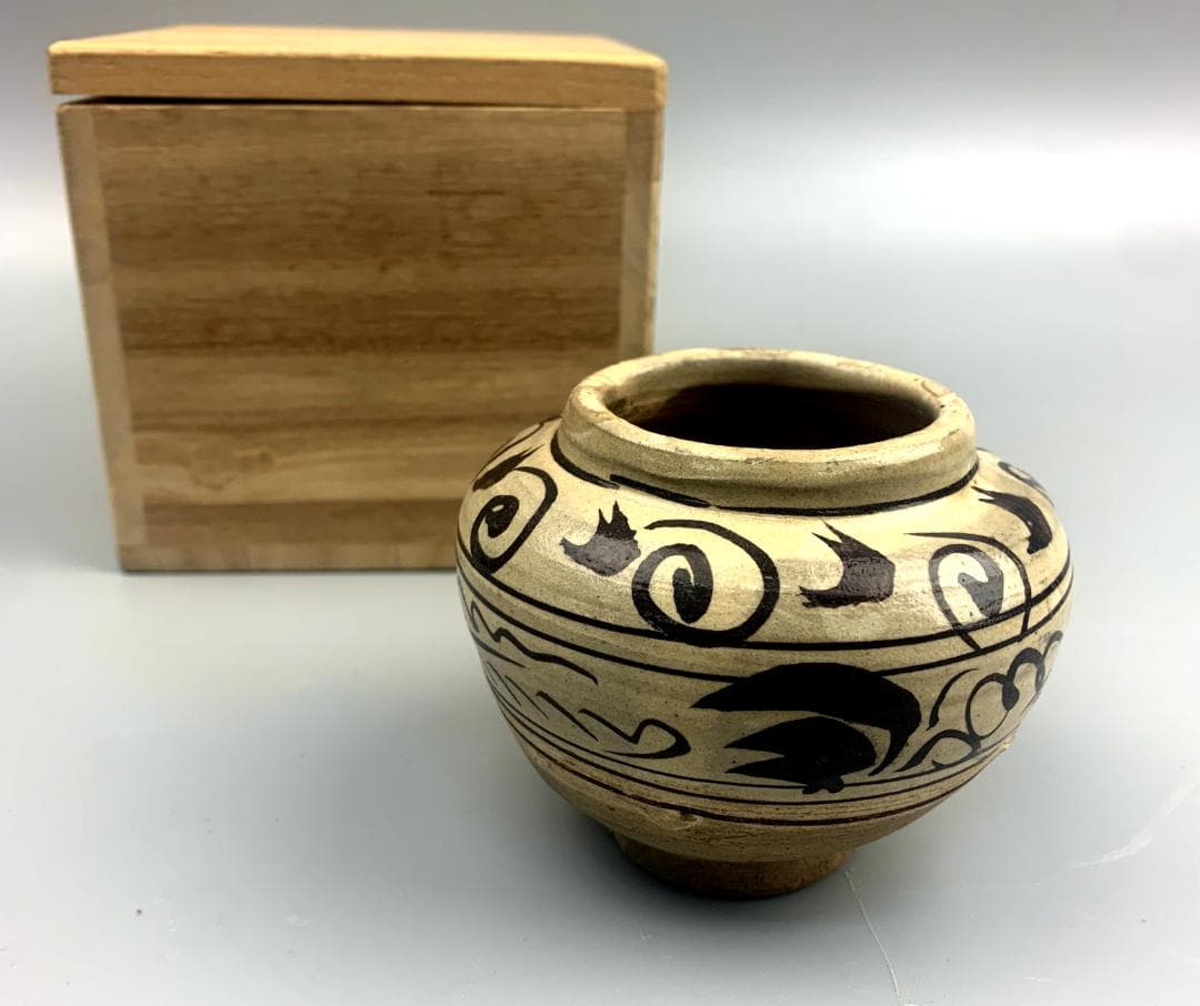 磁州窯小壺　中国美術　民家蔵出し　骨董品　時代物　元　合箱