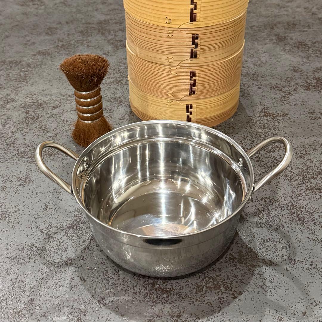 【美品】かごや 杉 中華せいろ 4段 ステンレス鍋セット