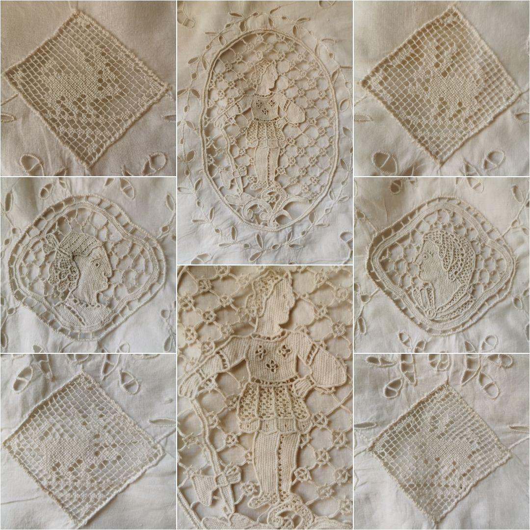 アンティーク ポワンドヴェニス 騎士と犬 ブラーノレース とろみクッションカバー