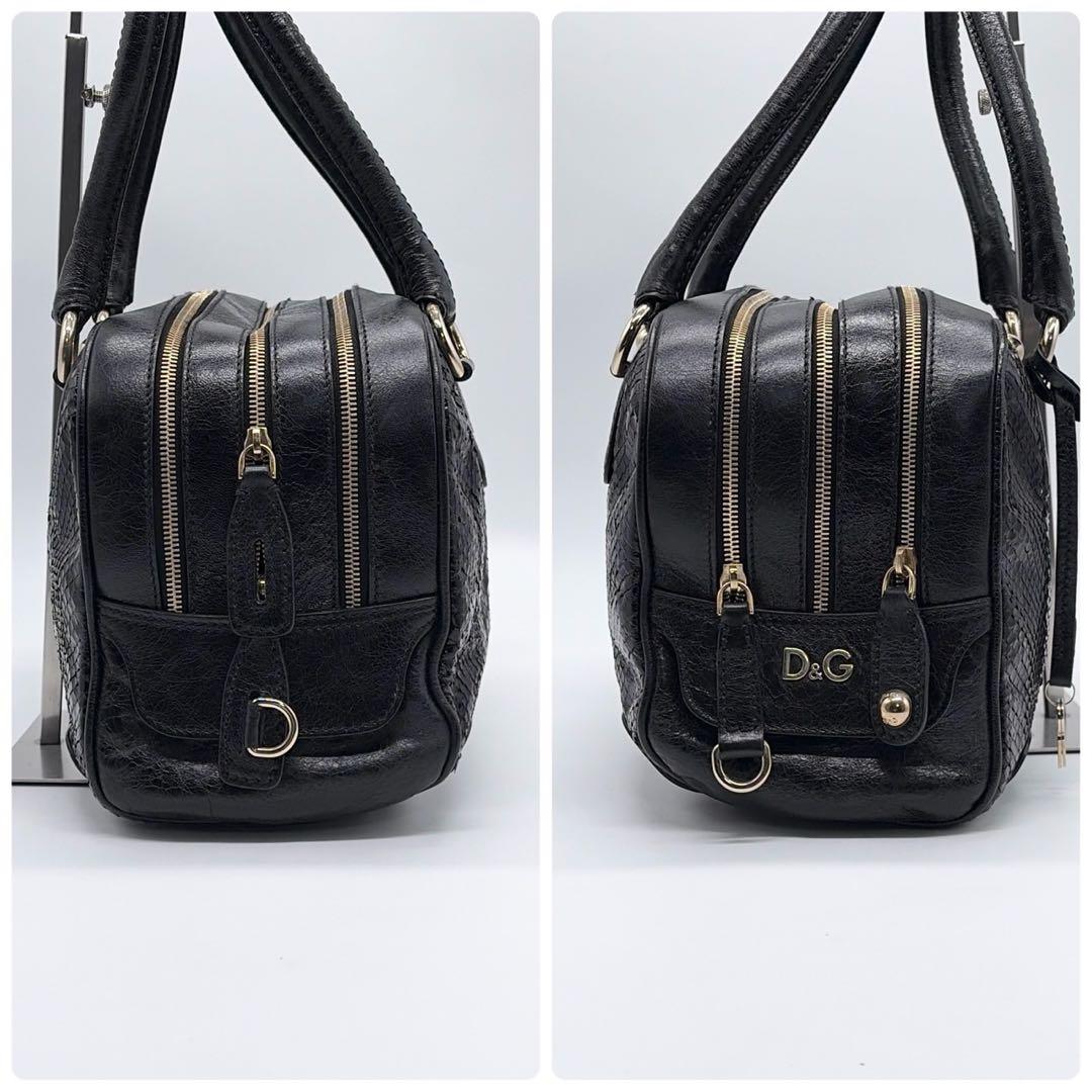 ドルガバ ハンドバッグ パイソン ダブル ブラック 南京錠 ロゴ