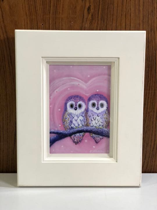ふくろうペア　絵画　kojima作