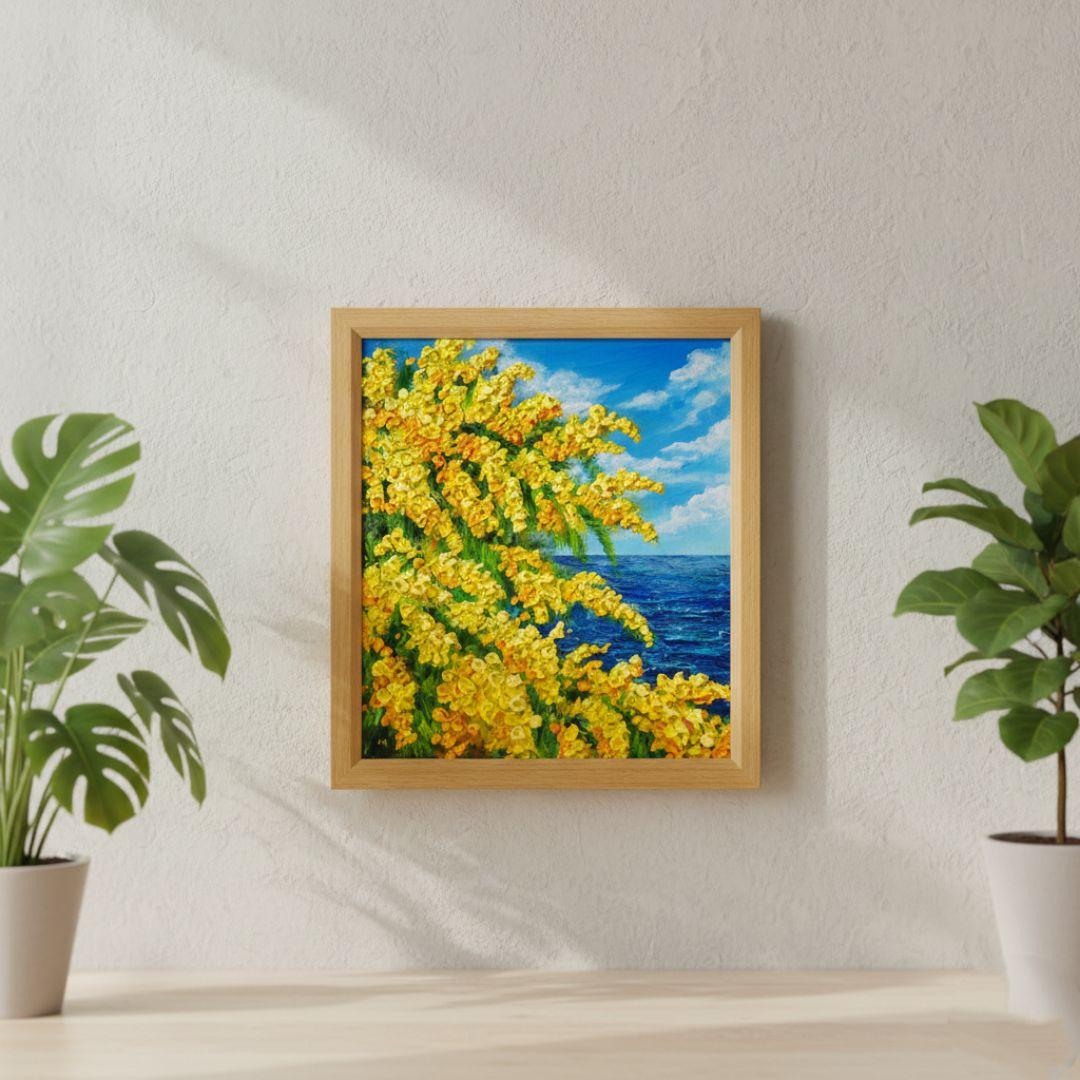 油絵 油彩 油彩画 絵 絵画 【ミモザの海】