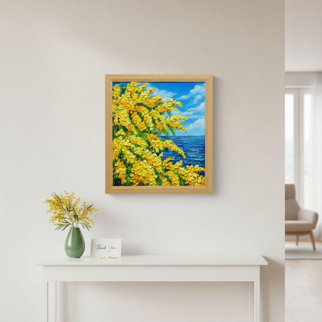 油絵 油彩 油彩画 絵 絵画 【ミモザの海】
