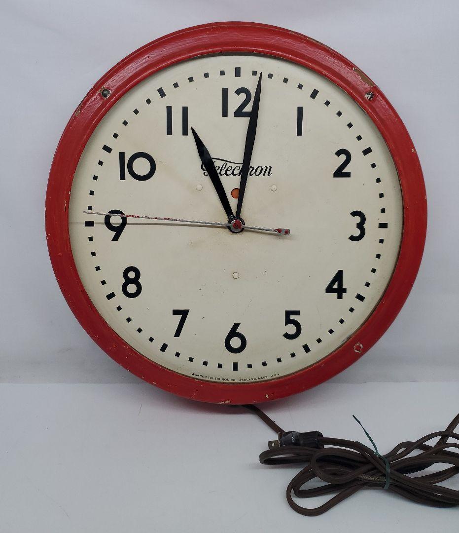 Telechron　アンティーク　スクールクロック　赤　掛け時計　稼働　希少