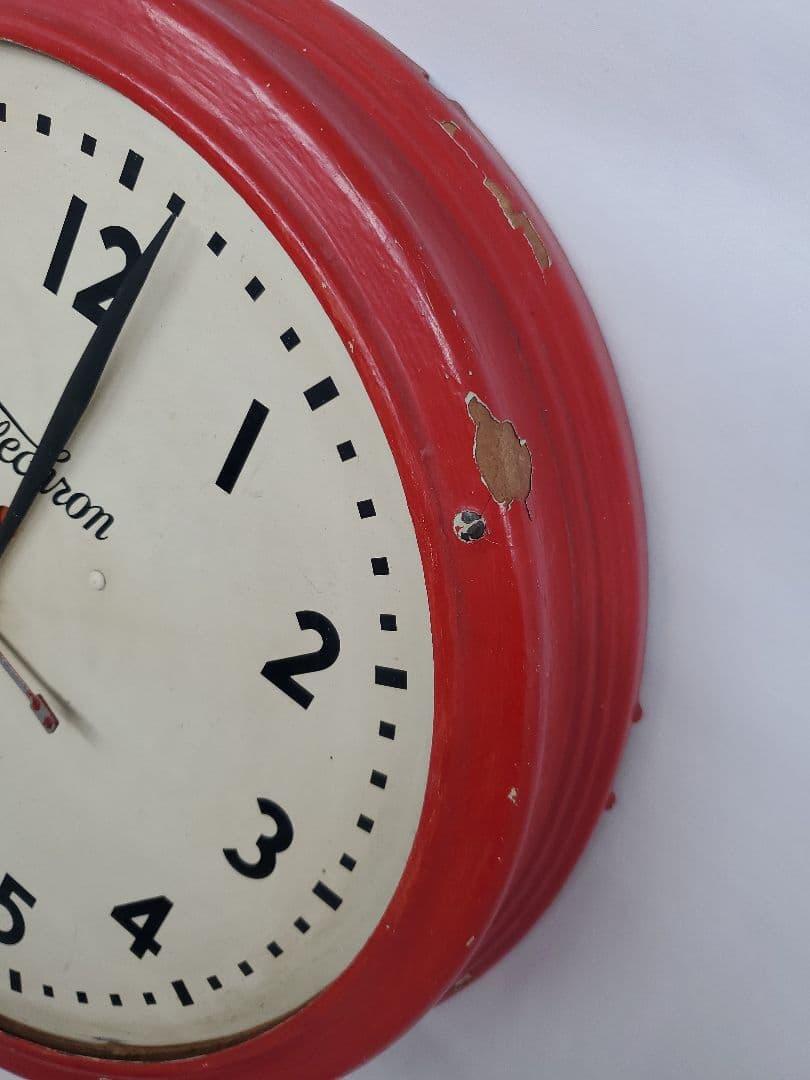 Telechron　アンティーク　スクールクロック　赤　掛け時計　稼働　希少