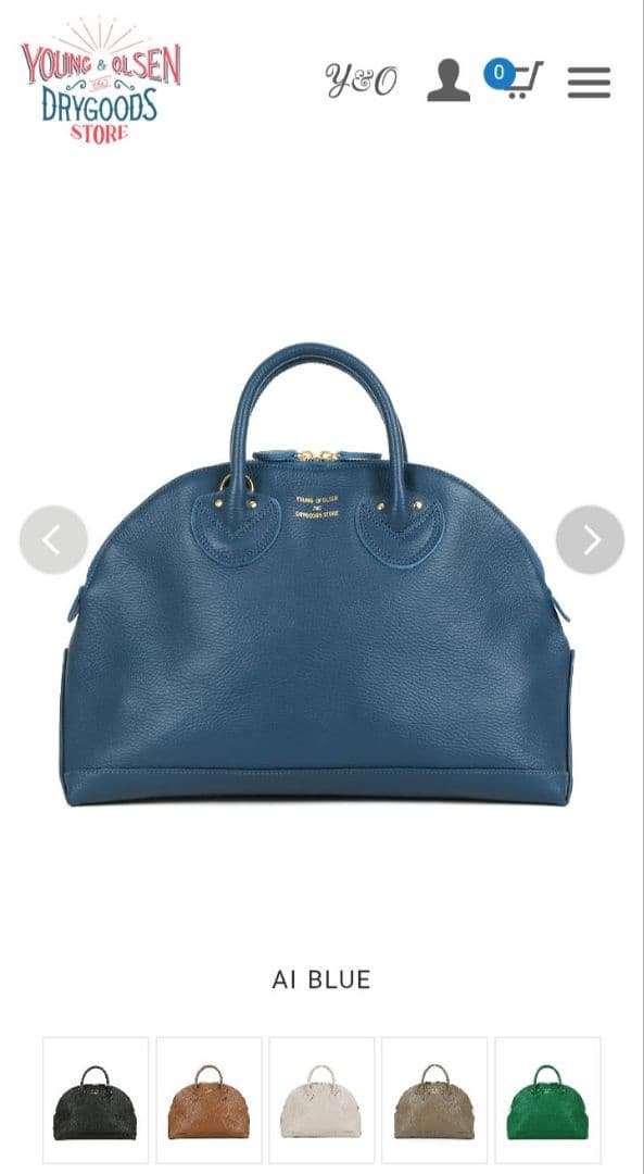 ヤングアンドオルセン　エンボスレザージップボートバッグ　М　ブルー