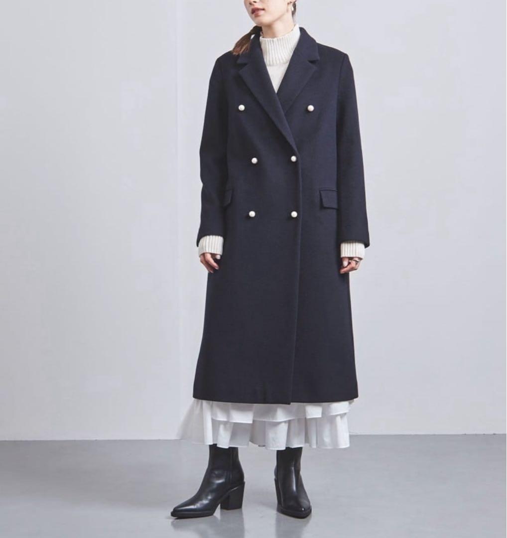 ユナイテッドアローズ　パールモチーフボタン テーラードコート　ネイビー　36
