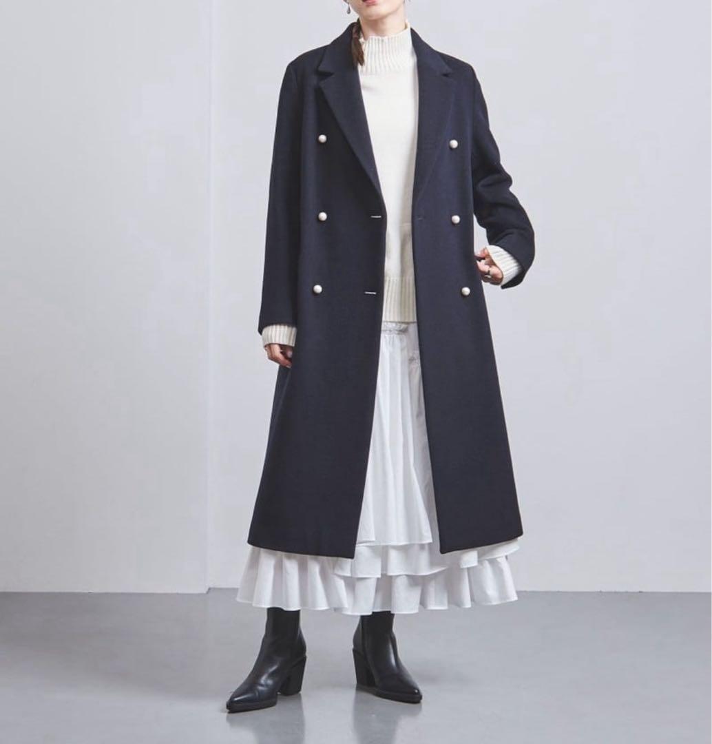 ユナイテッドアローズ　パールモチーフボタン テーラードコート　ネイビー　36
