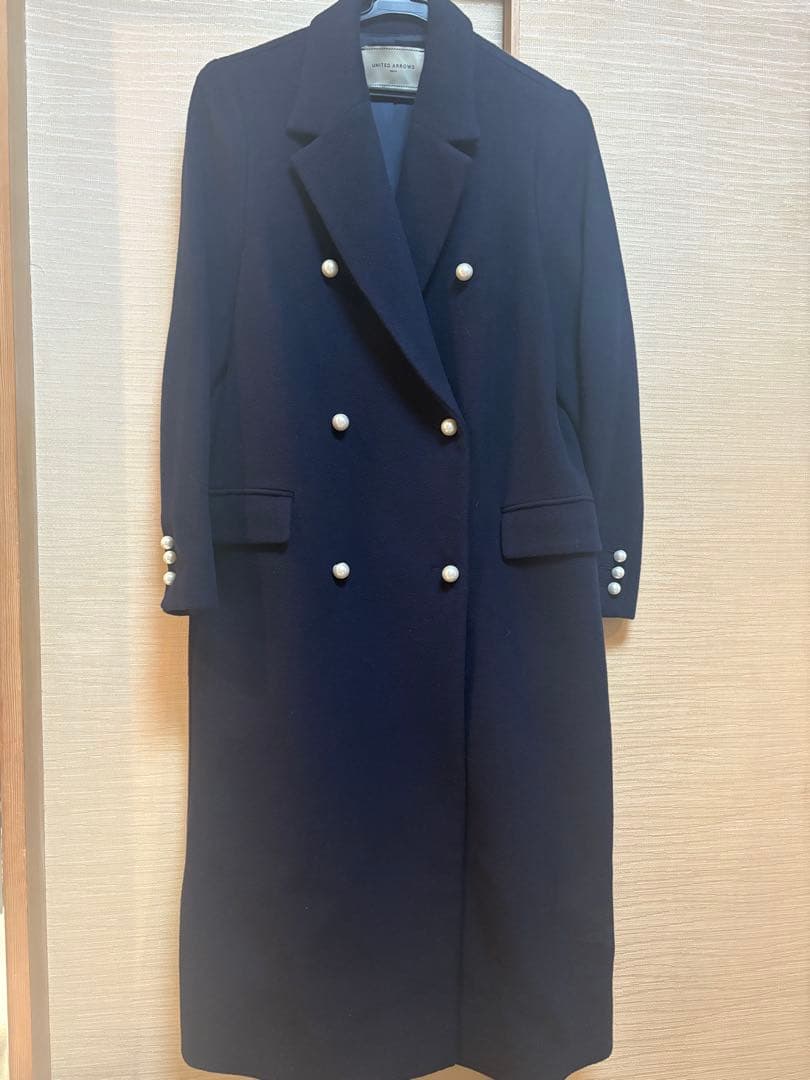 ユナイテッドアローズ　パールモチーフボタン テーラードコート　ネイビー　36