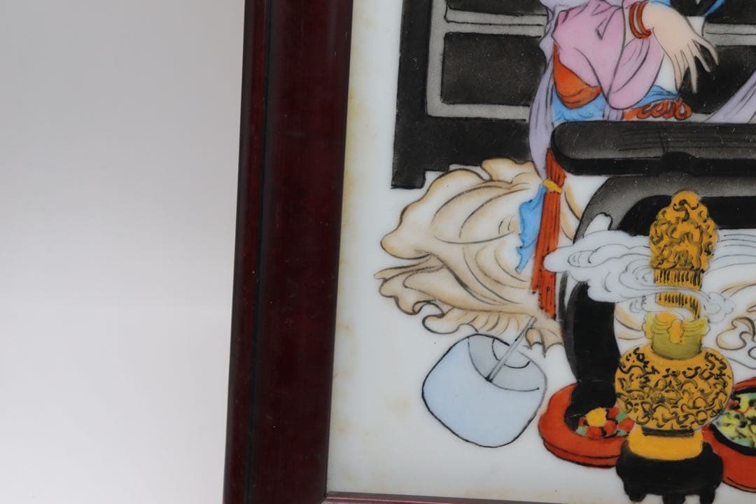 中国　陶板　美人　落款あり　額装　送料込み0310