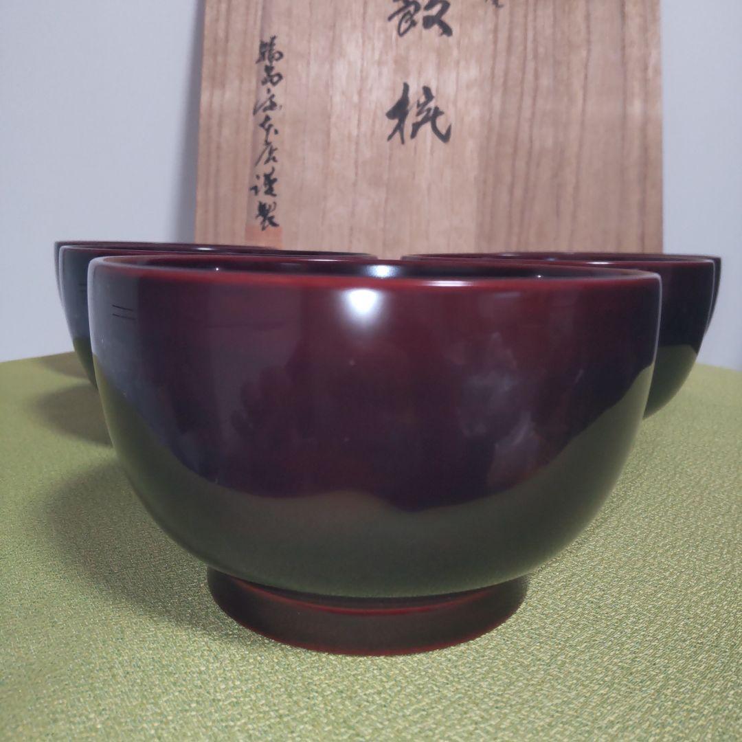 名店 輪島屋本店 輪島塗 椀 飯椀 5客 木箱付 天然木 漆塗