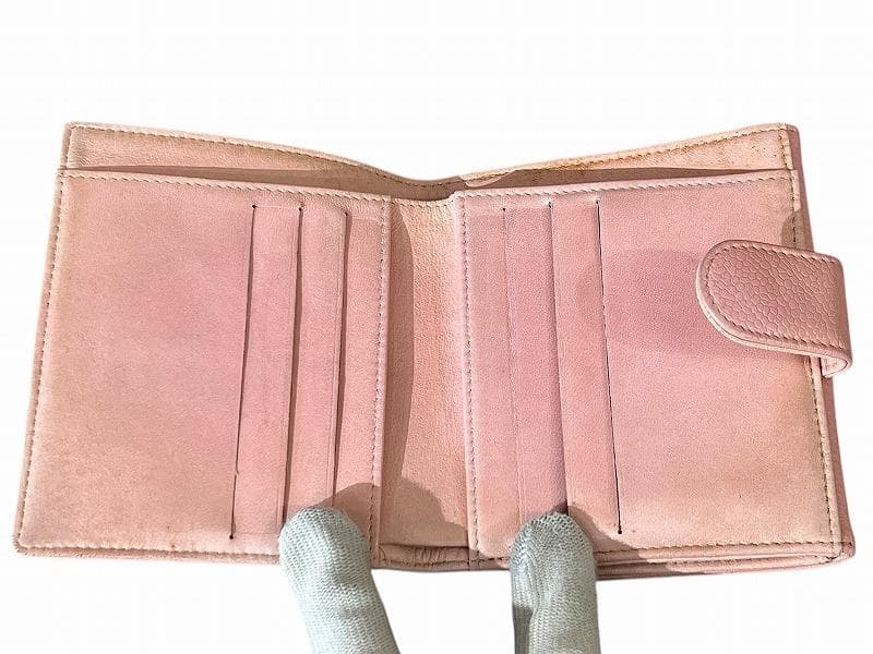 G② ビンテージ シャネル ココマーク キャビアスキン レザー 二つ折り 財布