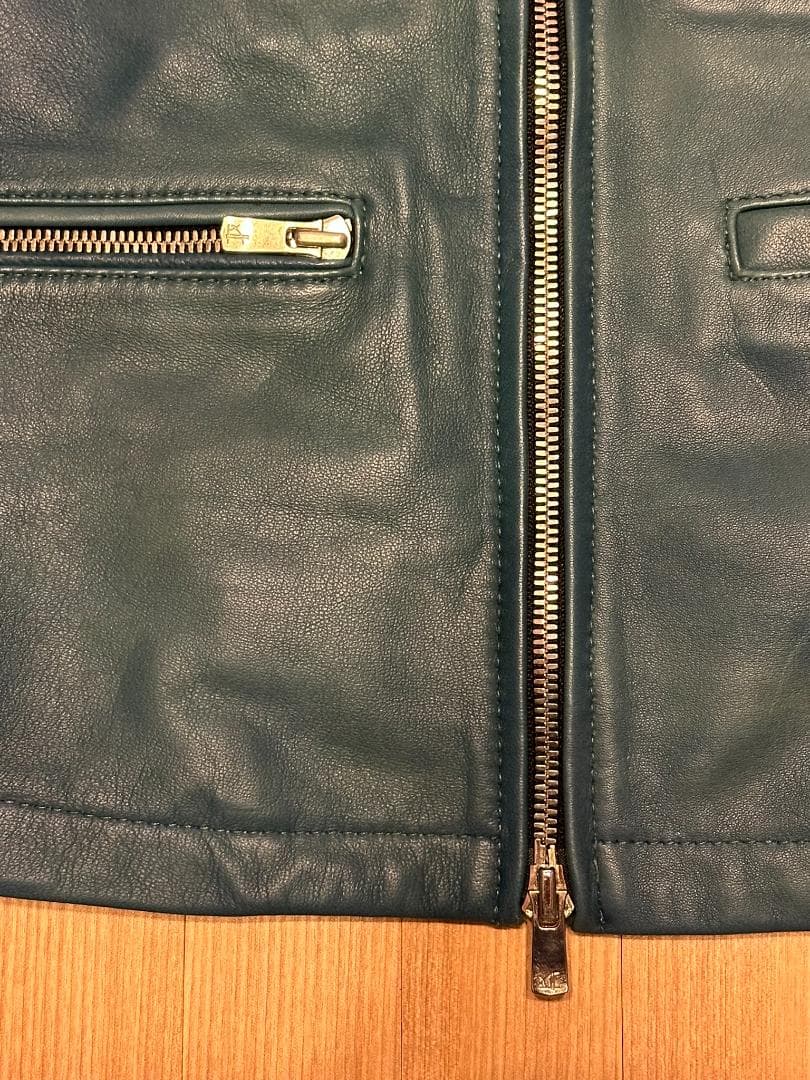 NO ID. 屋外未着用シープレザー ライダースJK ブルーグリーン WAX付