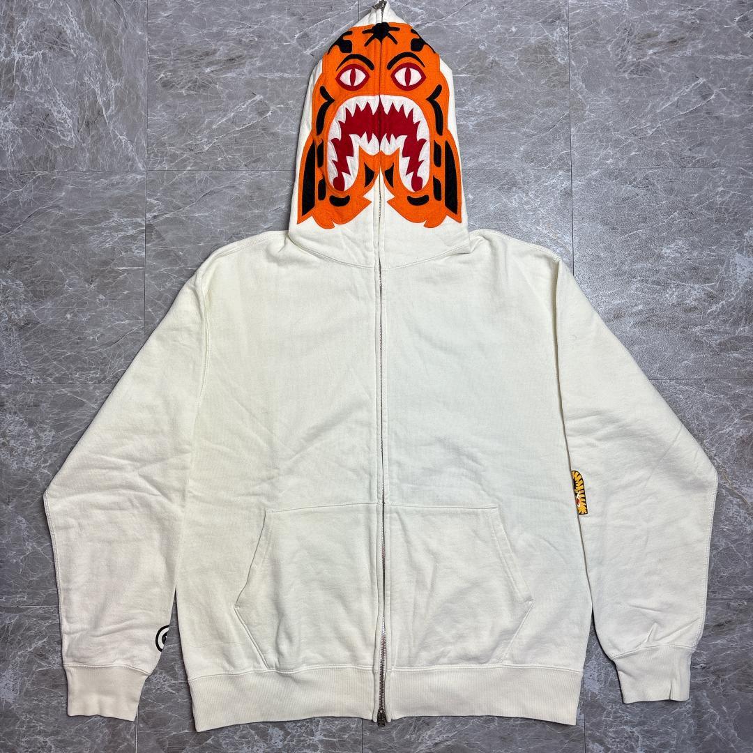 初期 bathingape タイガー フルジップパーカー ホワイト L BAPE