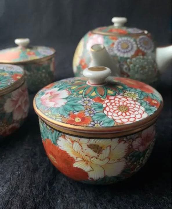 希少　九谷焼　椿山窯　若村紫紅　極細密画　花詰　茶器　骨董