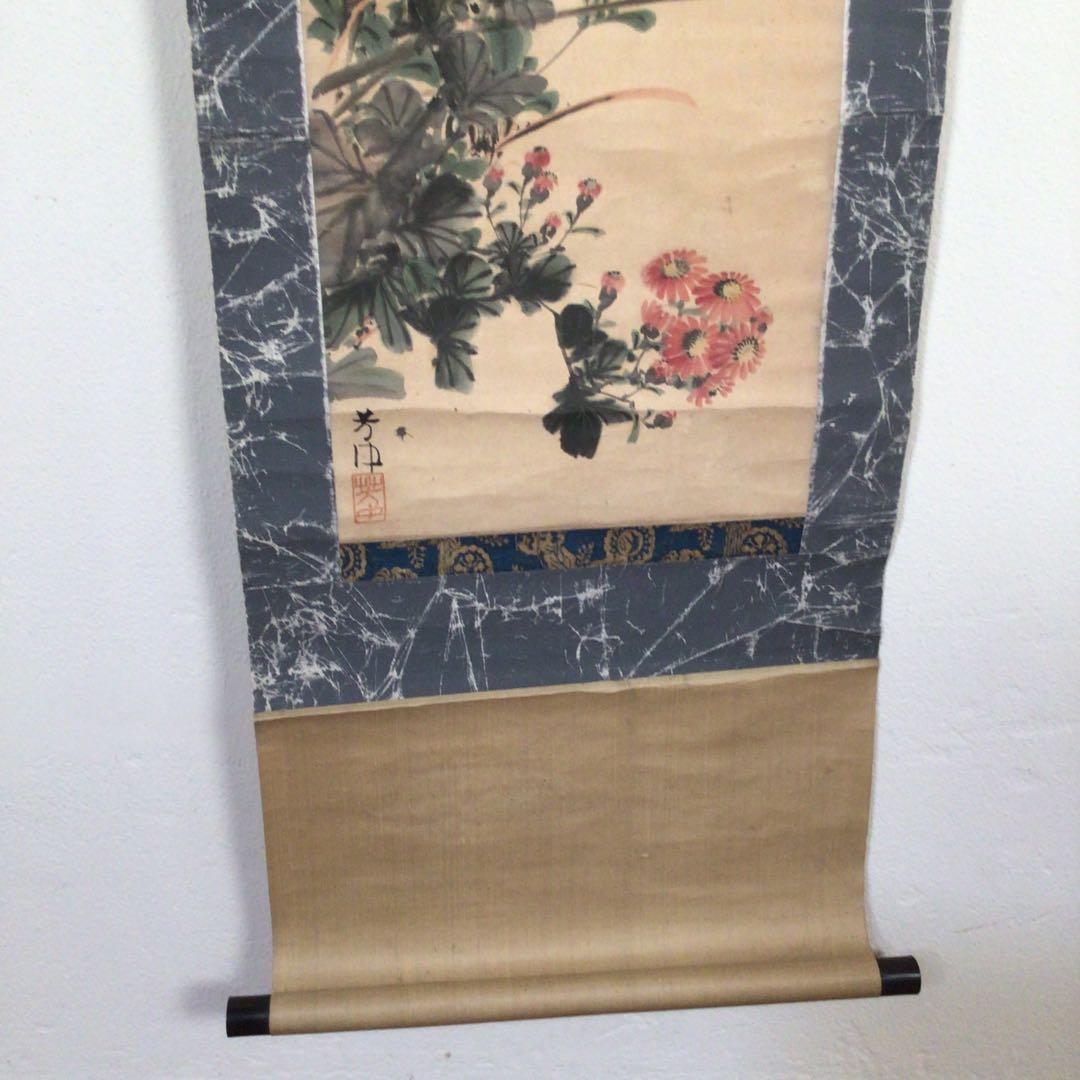 No2837掛軸　中村芳中　墨彩花鳥図　紙本　京都　琳派　古画　日本画　送料無料