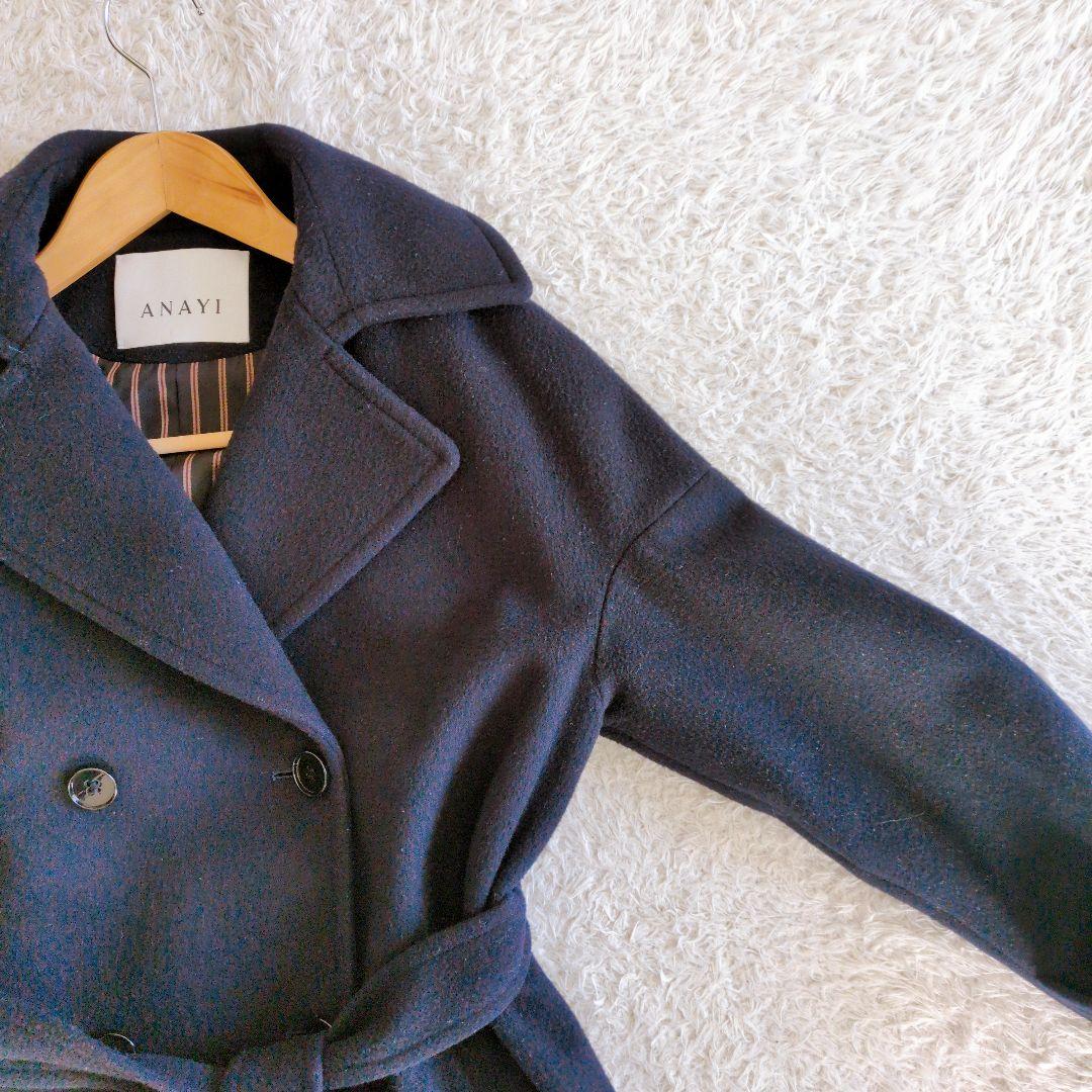 ANAYI　アナイ　トレンチコート　ウール　ダブル　ベルト　黒　近年モデル