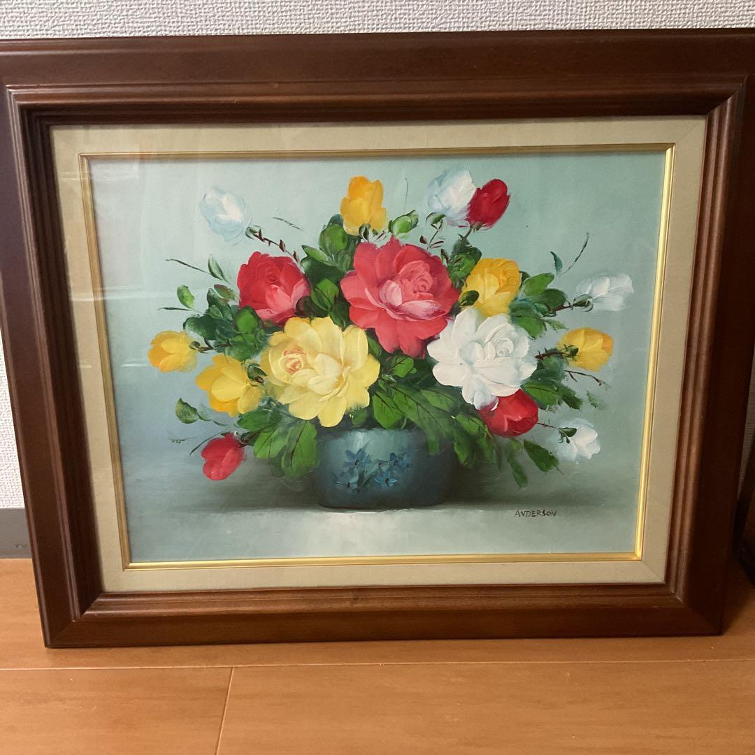 油彩画 肉筆 状態良好 木枠額装 前面ガラス 【ANDERSON】