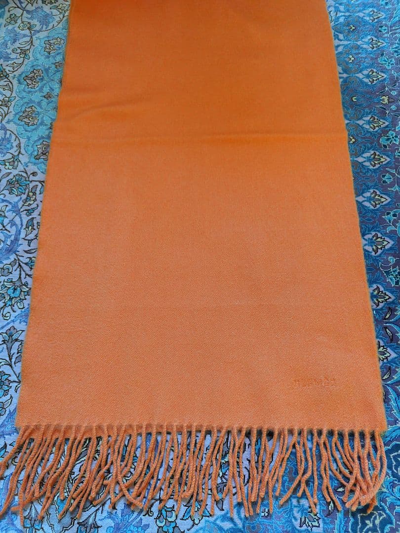 ジョビンエルメスHERMES カシミヤスマフラートール オレンジ5035