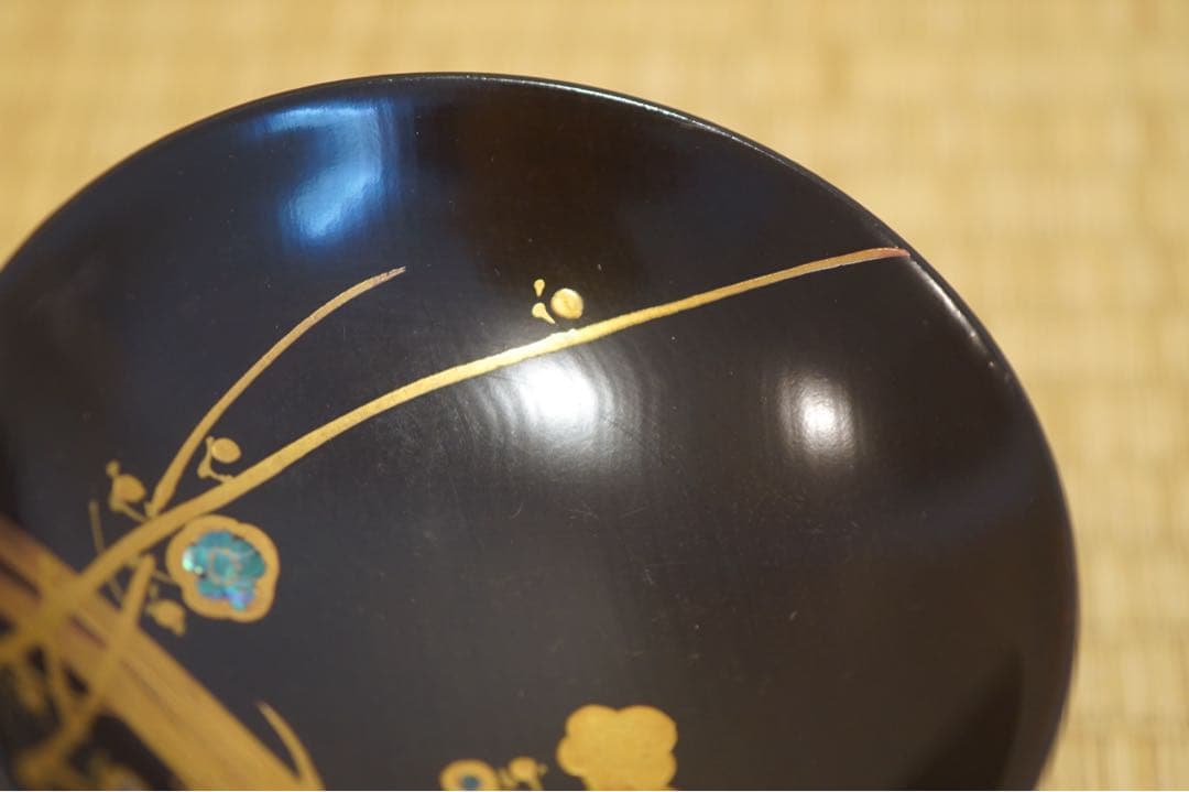 梅蒔絵 螺鈿細工 溜塗 吸物椀 2客/ 木製漆器 茶懐石
