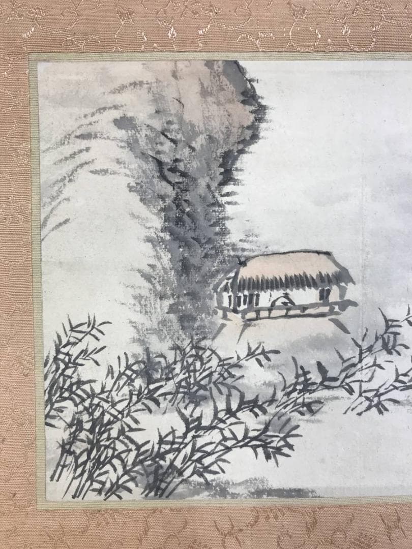 真作/服部五老/山水人物図/山水図/観月図/小品/横物/掛軸☆宝船☆AE-339