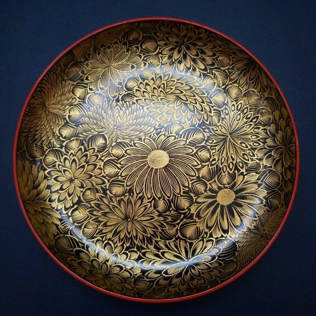 朱漆塗 見返し 総沈金 菊花紋詰 蓋付き 菓子椀 吸物椀 懐石椀 1客①
