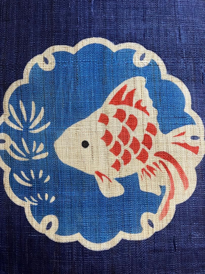 京都くろちく【新品】高級筒描麻暖簾「金魚紋」日本製♪150センチ♪29,700円