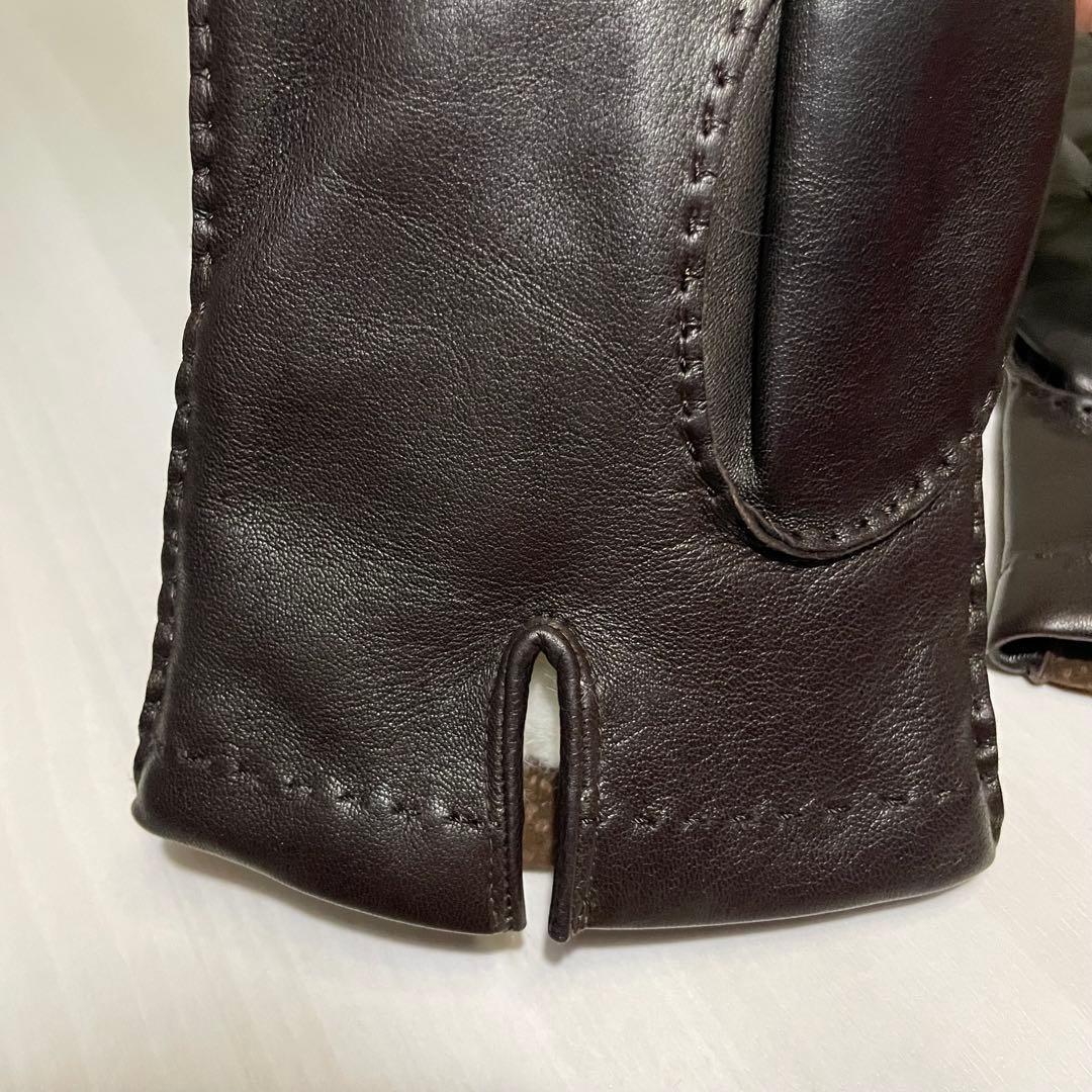 美品☆メンズ 手袋☆カピバラレザー☆ブラウン☆ファー☆毛皮