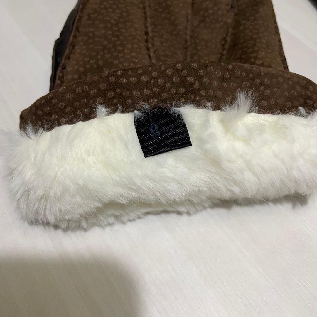 美品☆メンズ 手袋☆カピバラレザー☆ブラウン☆ファー☆毛皮