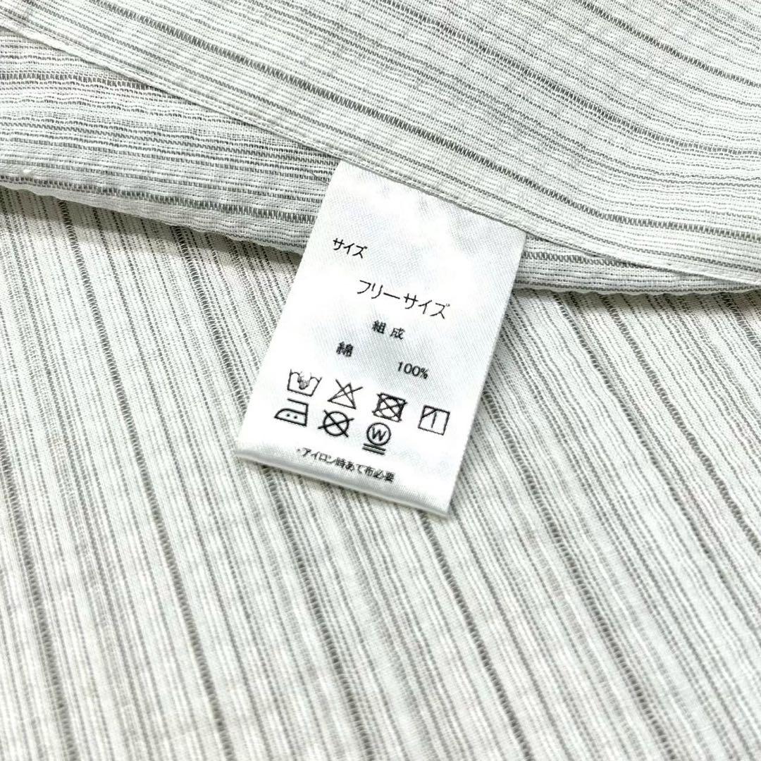 古典しじら織　浴衣　綿　粋な夏着物　縞柄　献上帯 半幅帯白　2点　0820⑨