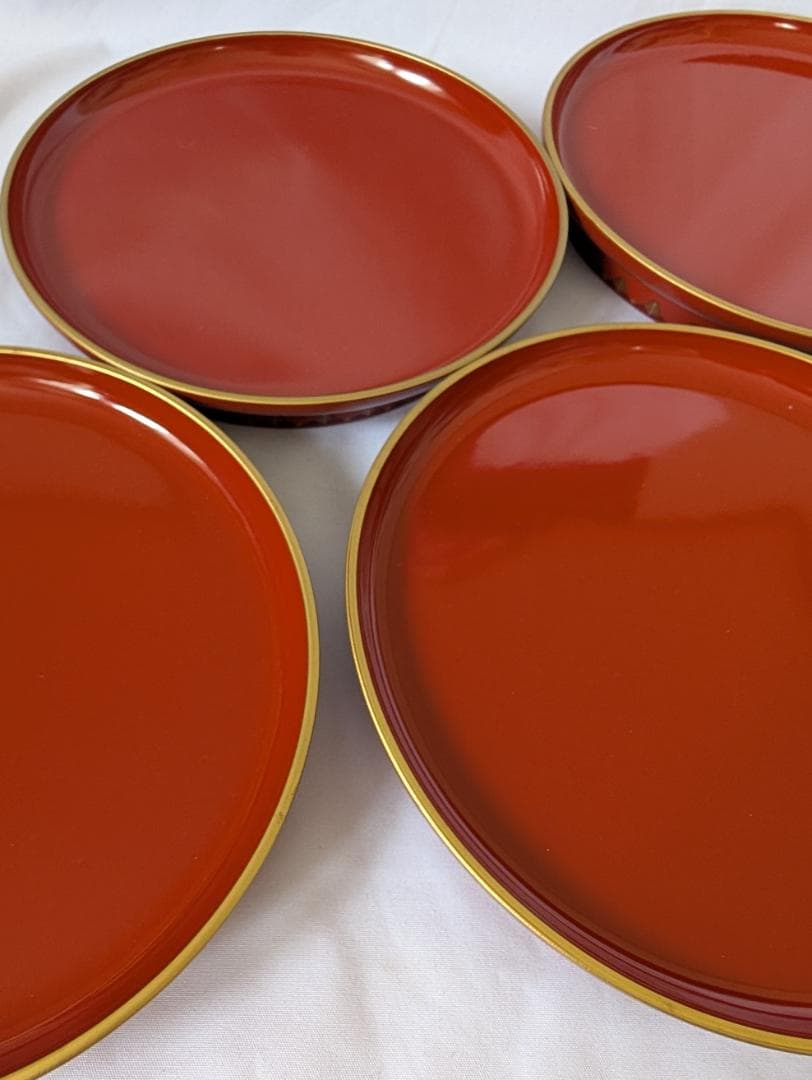 りむりむ　高級山中塗　漆塗宝来シリーズ　天然木　漆器　金彩 7寸 大皿5枚