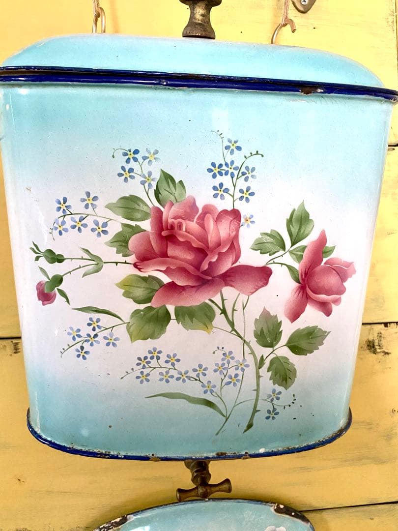 希少　フランス　アンティーク　ホーロー　ファウンテン　花柄