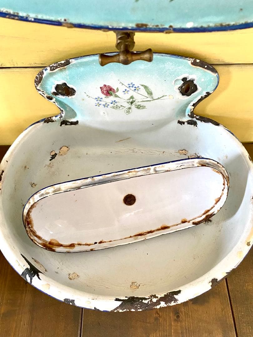 希少　フランス　アンティーク　ホーロー　ファウンテン　花柄