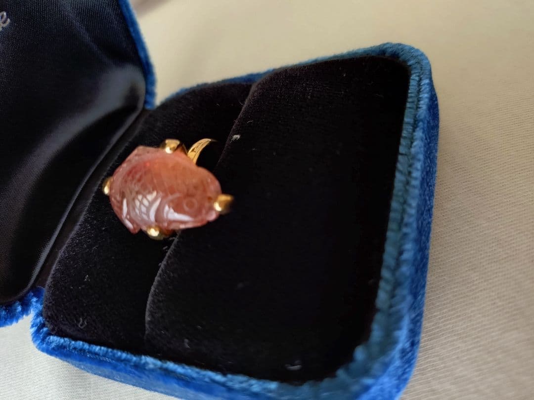 みんにょ☆ボンマジック☆ピンクトルマリン☆鯛？彫刻リングk18