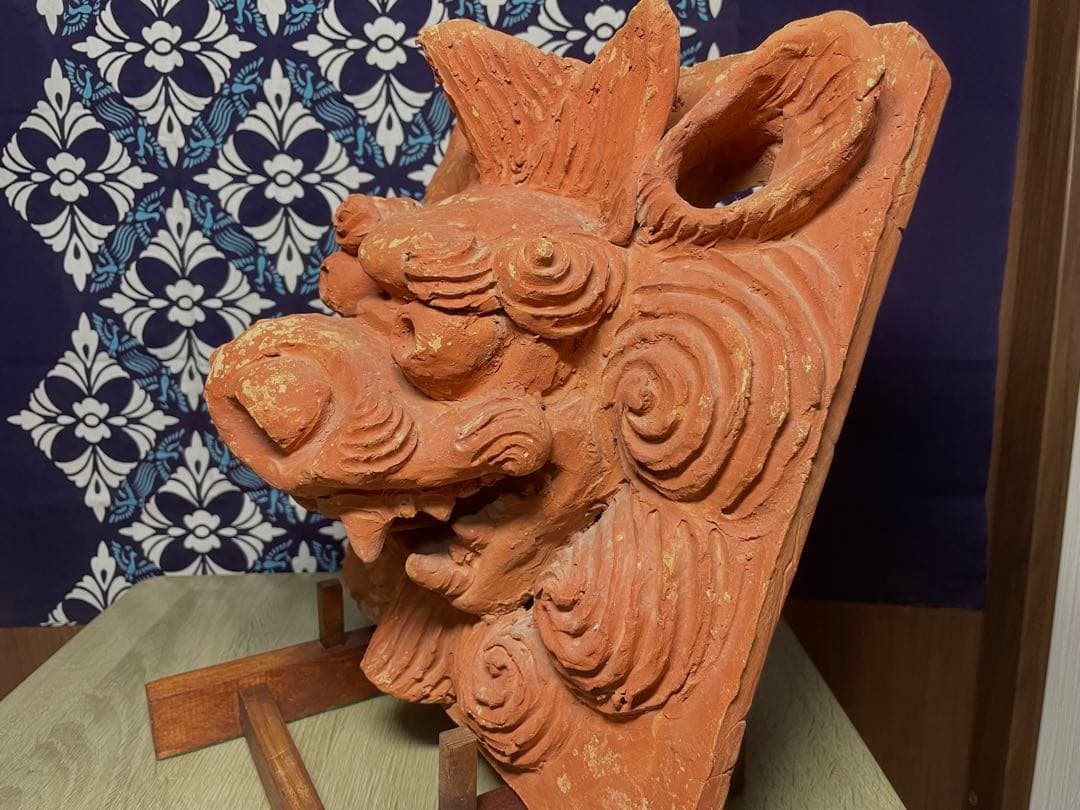 島常賀作　壺屋焼　面シーサー