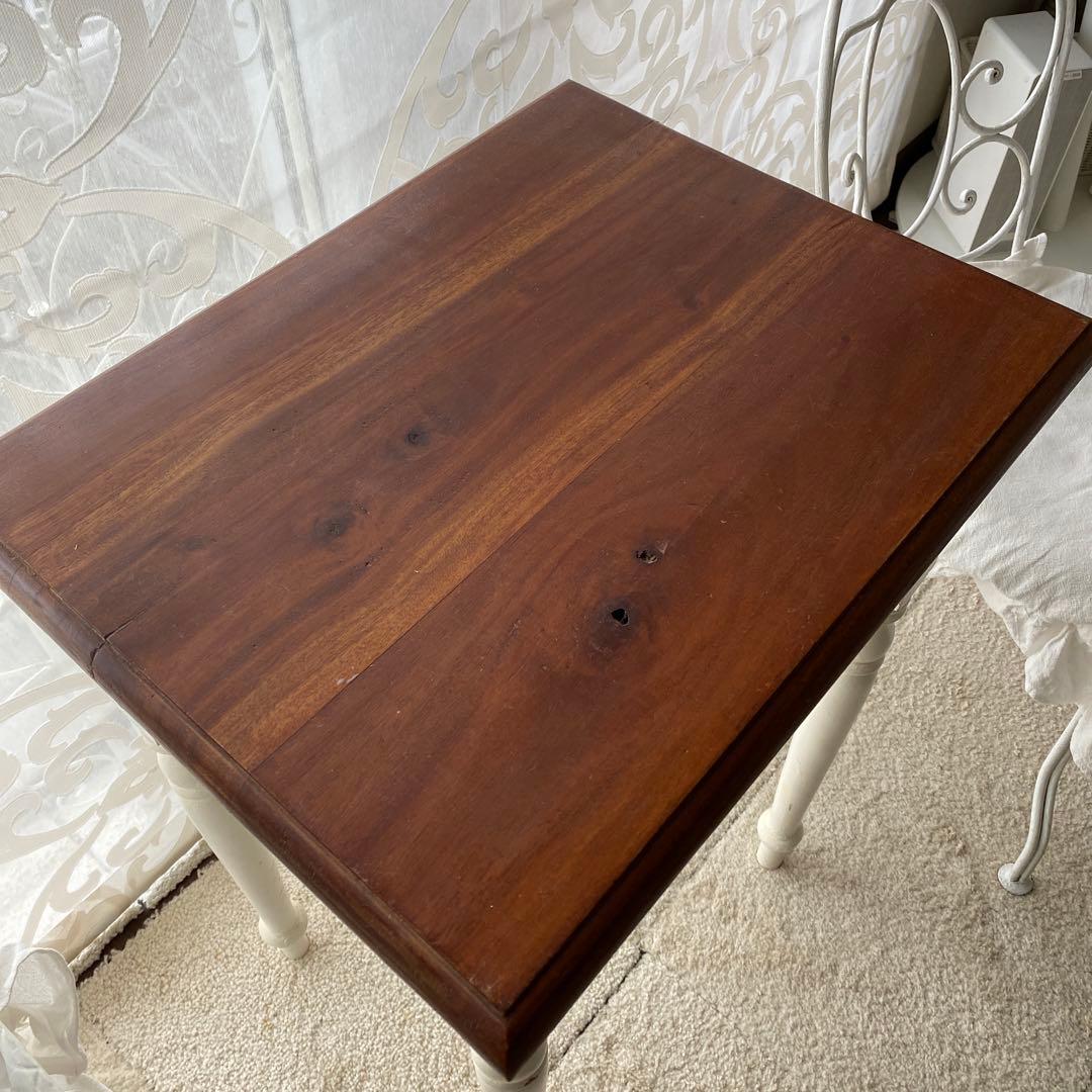 アンティーク　木製サイドテーブル 引き出し付き ホワイト