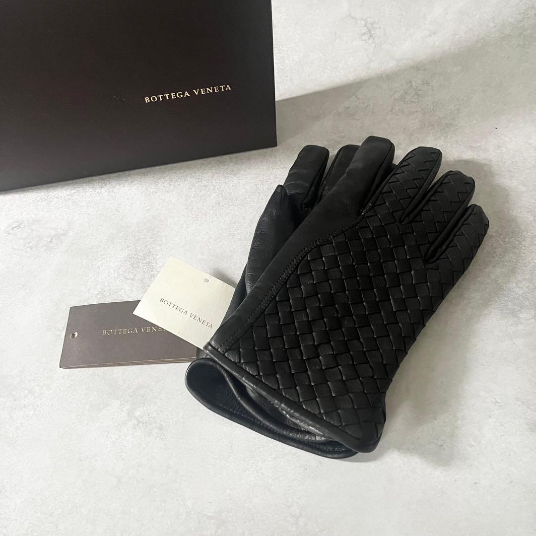 【未使用/付属品有り】ボッテガヴェネタ　メンズ　レザー手袋　イントレチャート　黒