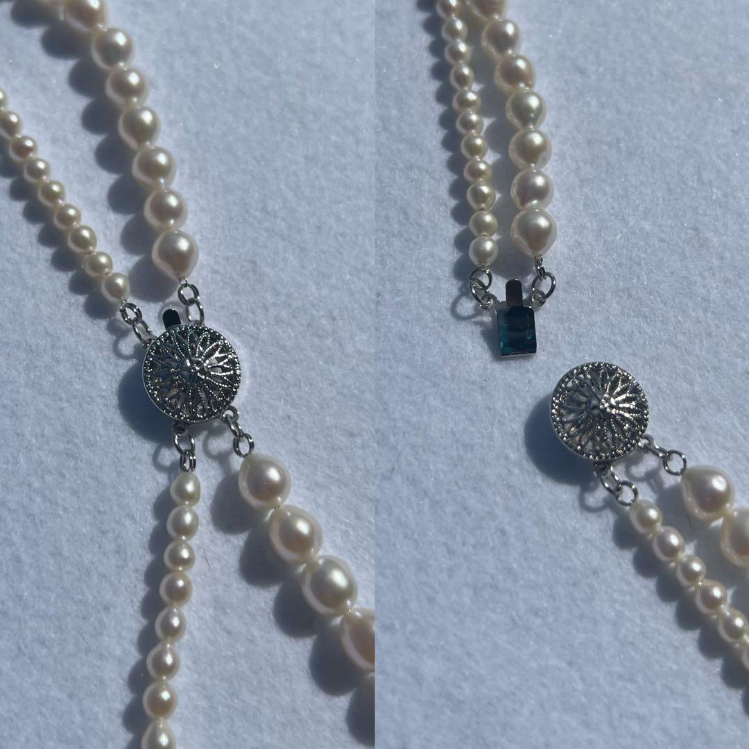 2連パールレイヤードネックレス　淡水パールネックレス　2連パールネックレス