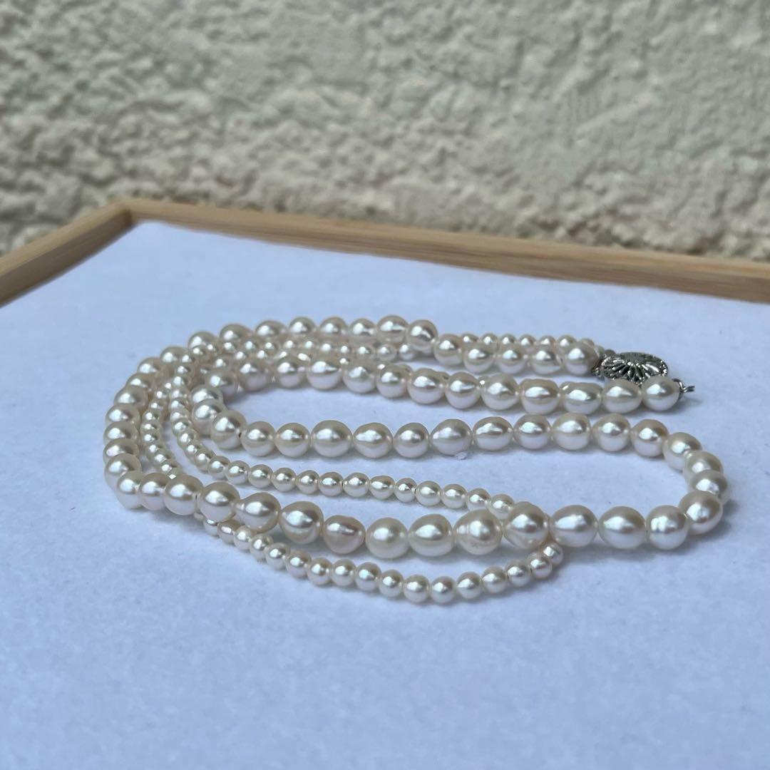 2連パールレイヤードネックレス　淡水パールネックレス　2連パールネックレス
