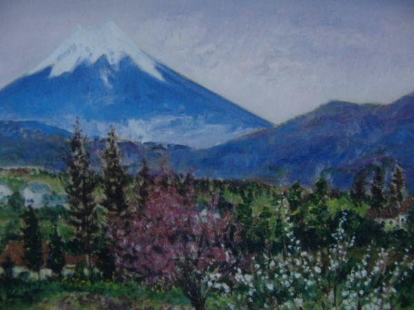 垣内カツアキ【富士の見える花咲く丘】希少画集画、状態良好、新品高級額装付